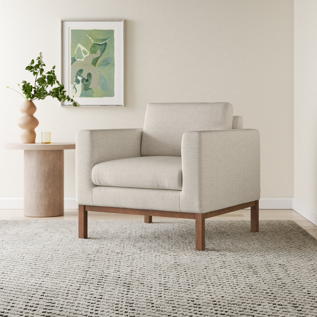 Clayton Upholstered Armchair Joss & Main Fabric: Venga Light Grey Performance Cross Weave