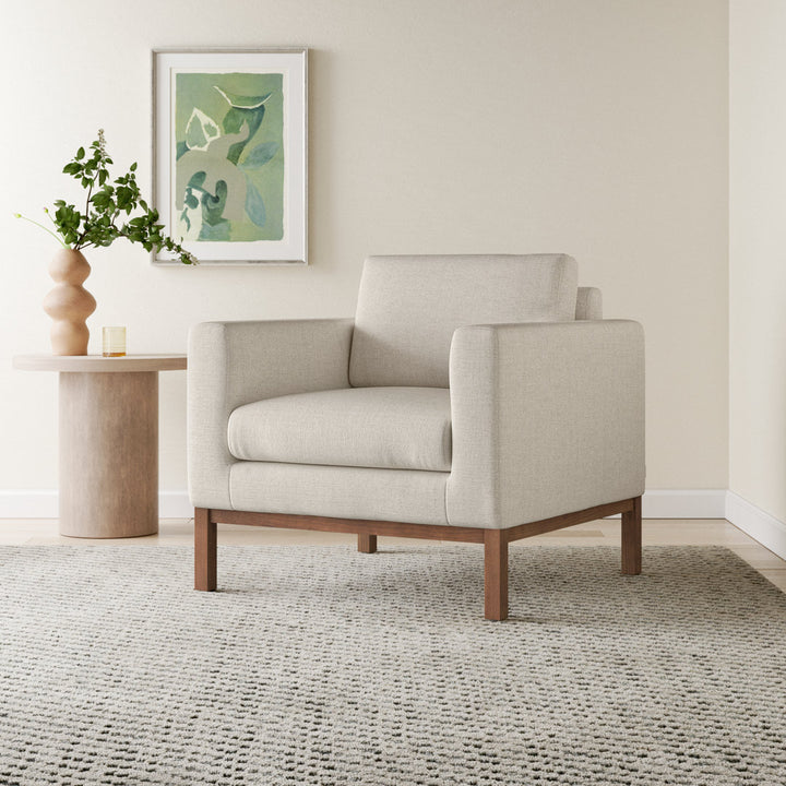 Clayton Upholstered Armchair Joss & Main Fabric: Venga Light Grey Performance Cross Weave