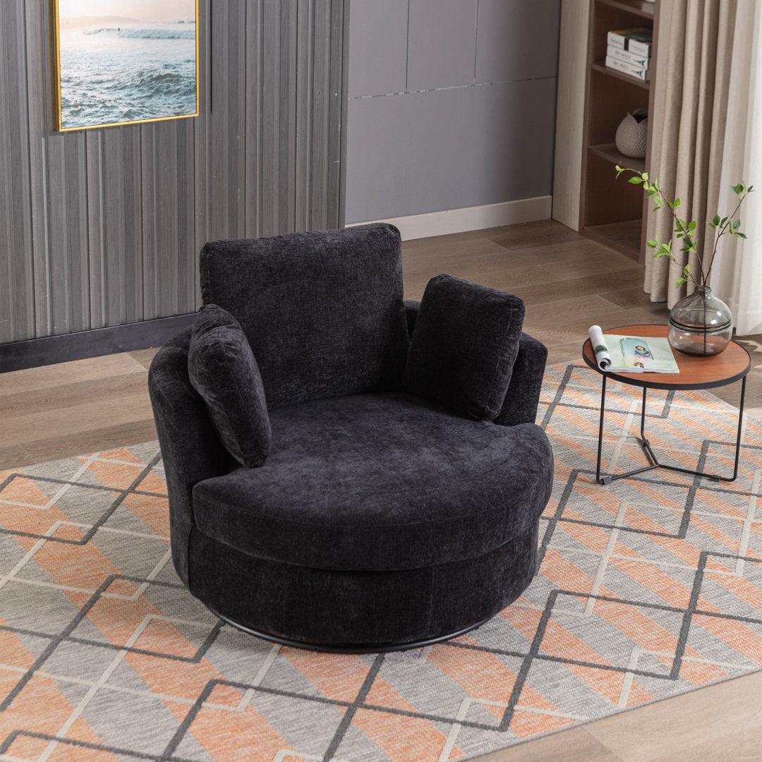 Achorn 42.26" W Polyester Recessed Arm Slipcovered Swivel Barrel Chair Hokku Designs Fabric: Black Polyester