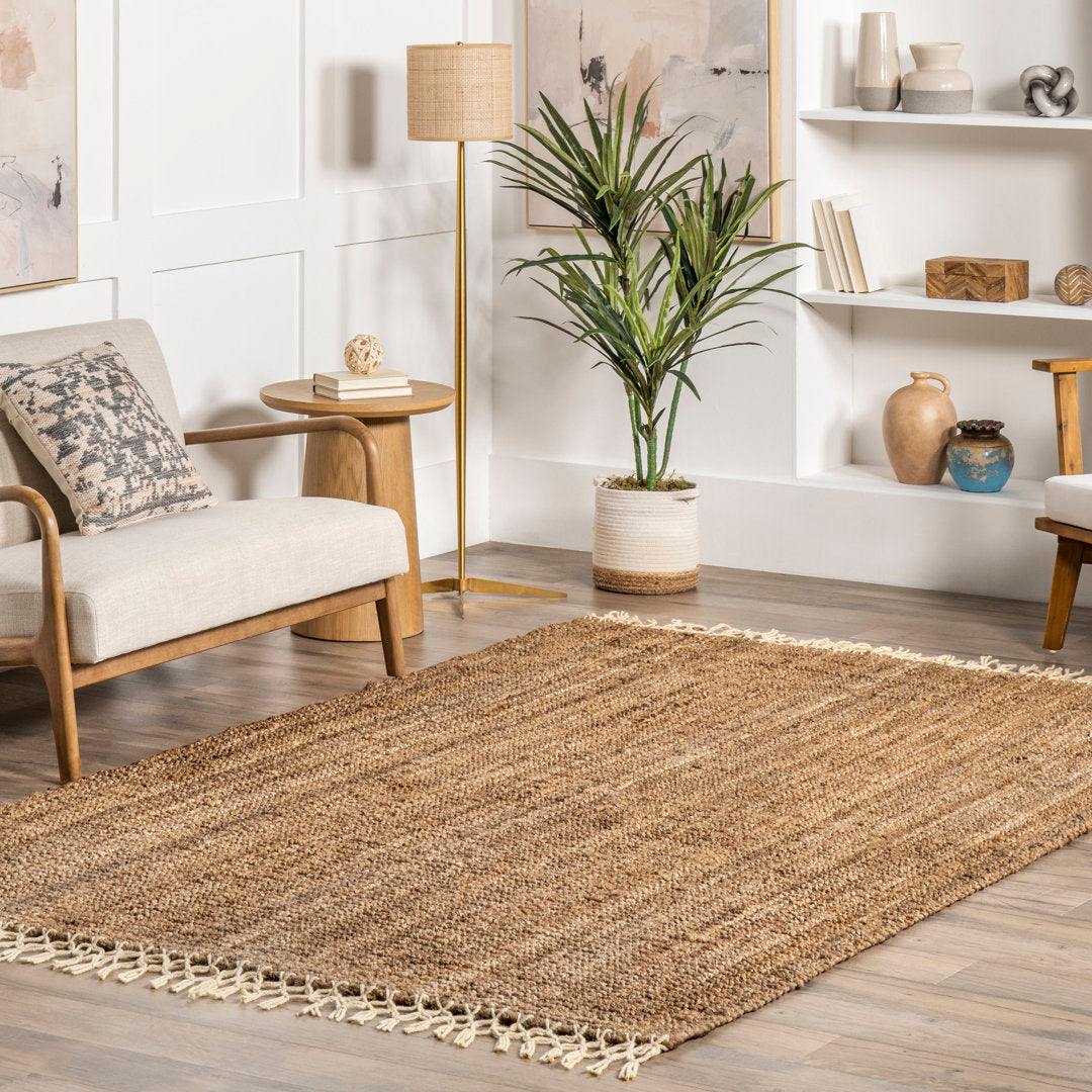 Werts Handmade Tufted Farmhouse Jute Tasseled Brown Rug Bay Isle Home™ Rug Size: Rectangle 4' x 6'