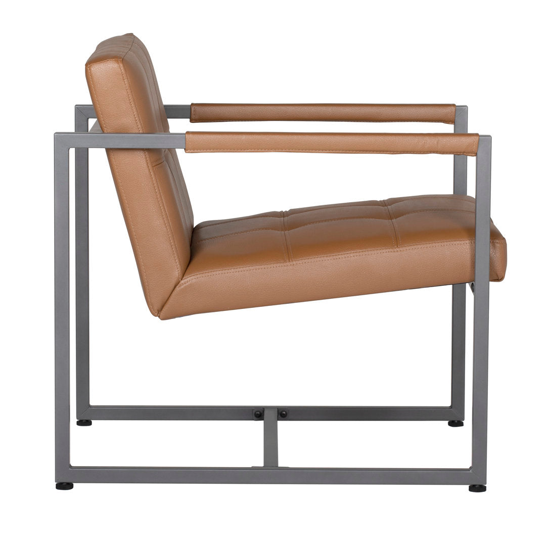 Holbeach 27.5" Wide Tufted Armchair Ivy Bronx Fabric: Caramel Faux Leather