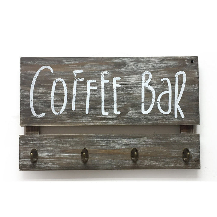 Coffee Bar Wood W and 4 Hooks Wall Décor Gracie Oaks