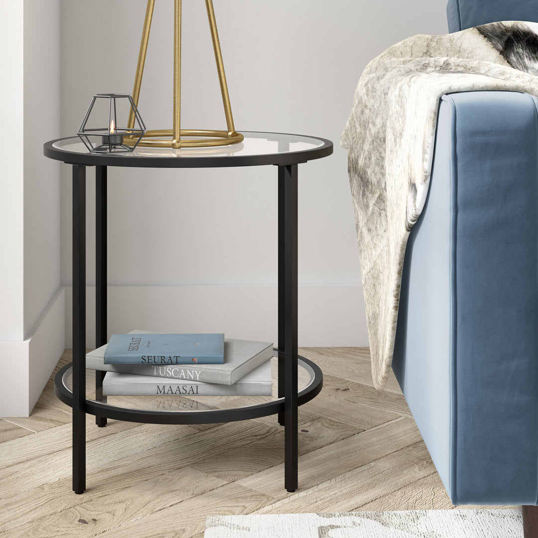 Ceno Glass End Table with Storage Wade Logan® Table Base Color: Blackened Bronze