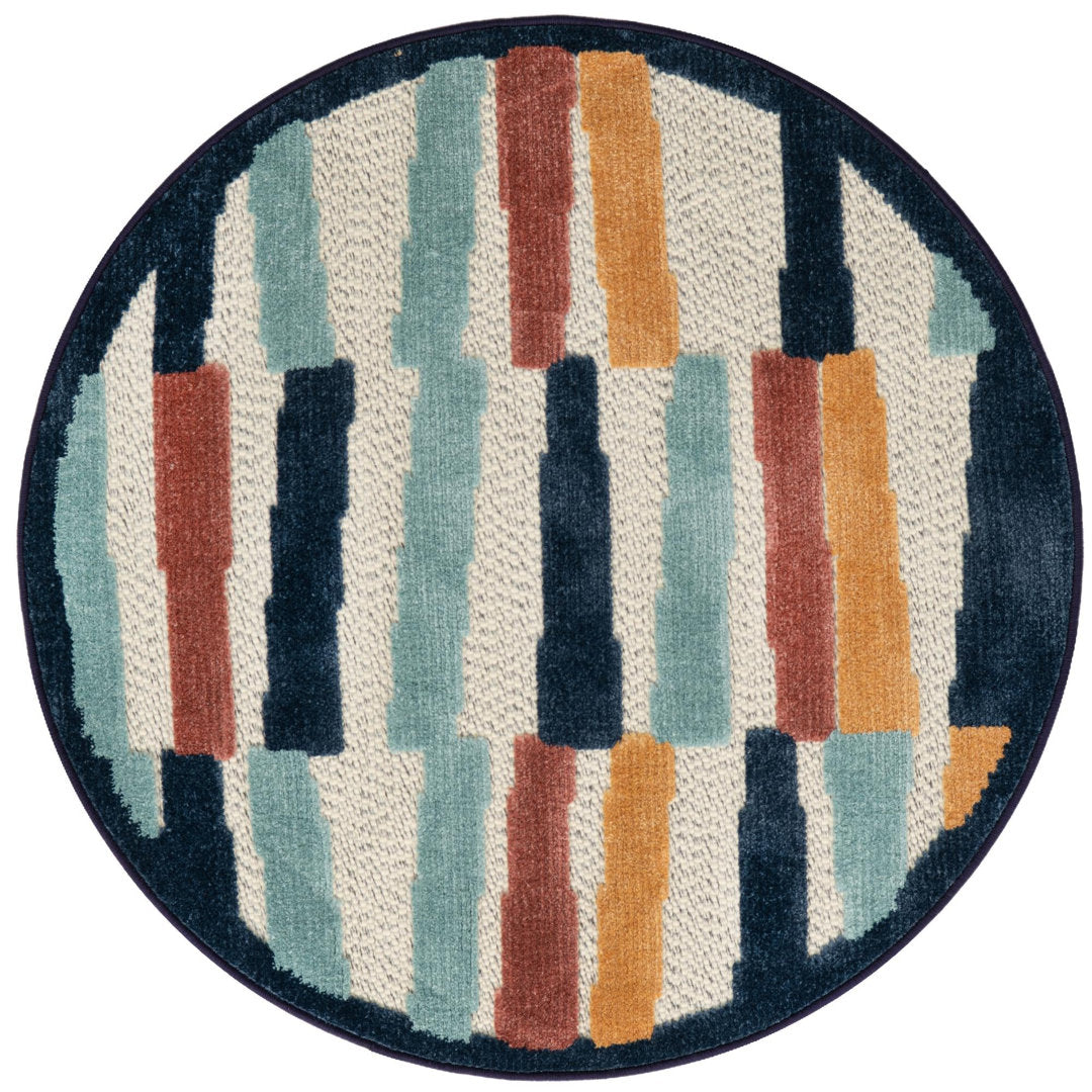 Berberia Striped Indoor / Outdoor Area Rug in Blue/Orange/Red Beachcrest Home™ Rug Size: Round 3'3"