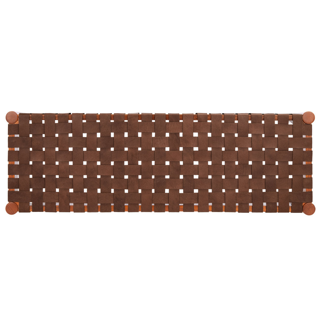 Orin 47" Woven Leather Bench AllModern Color: Dark Brown Frame/Cognac Leather