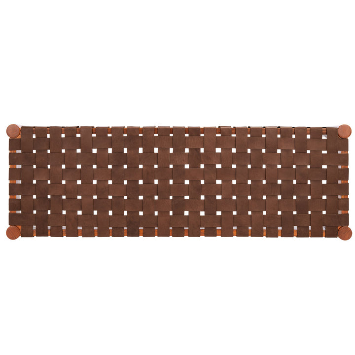 Orin 47" Woven Leather Bench AllModern Color: Dark Brown Frame/Cognac Leather