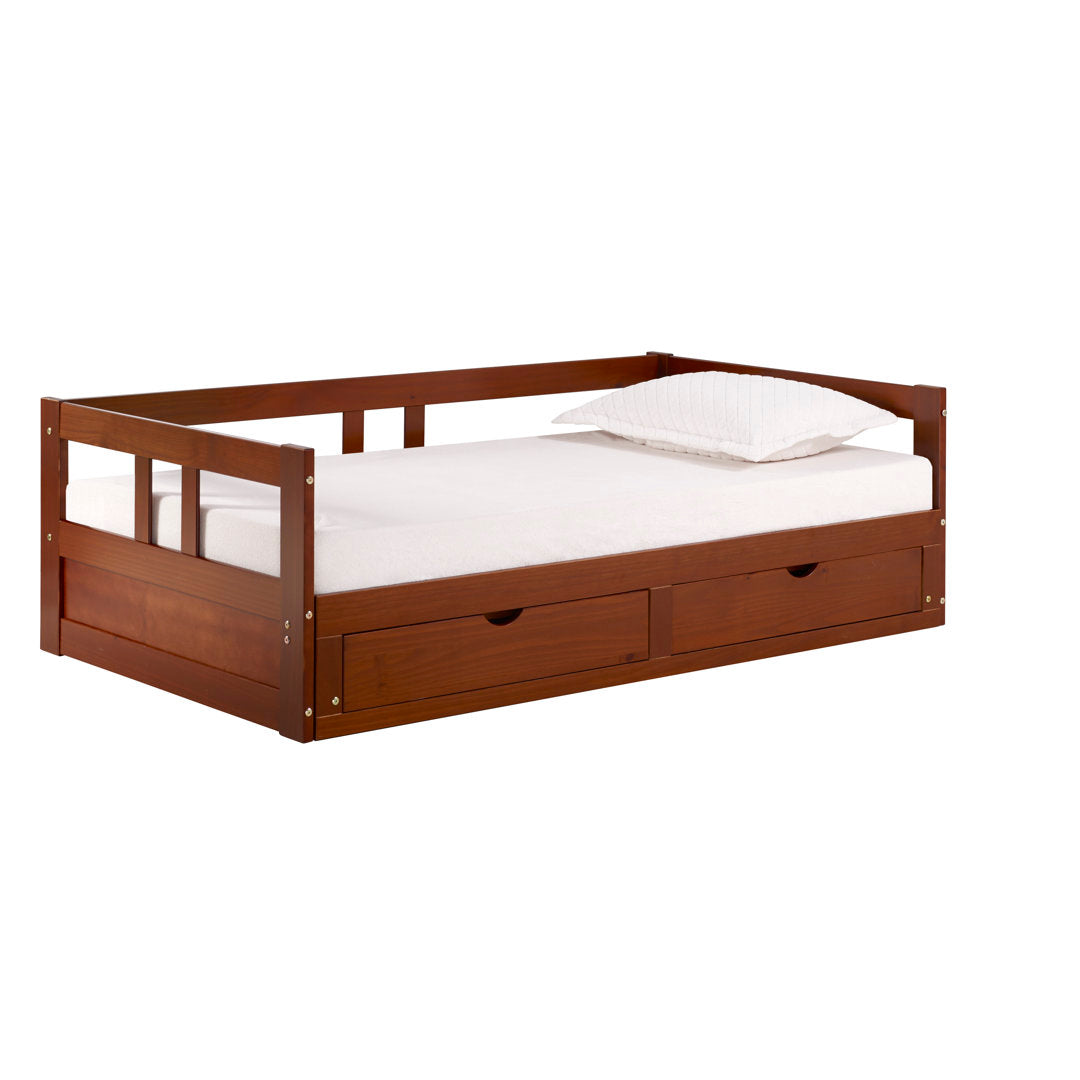 Bechtold Twin to King Solid Wood Frame Extendable Daybed With 2 Drawers And Trundle Guest bed Harriet Bee Bed Frame Color: Chestnut