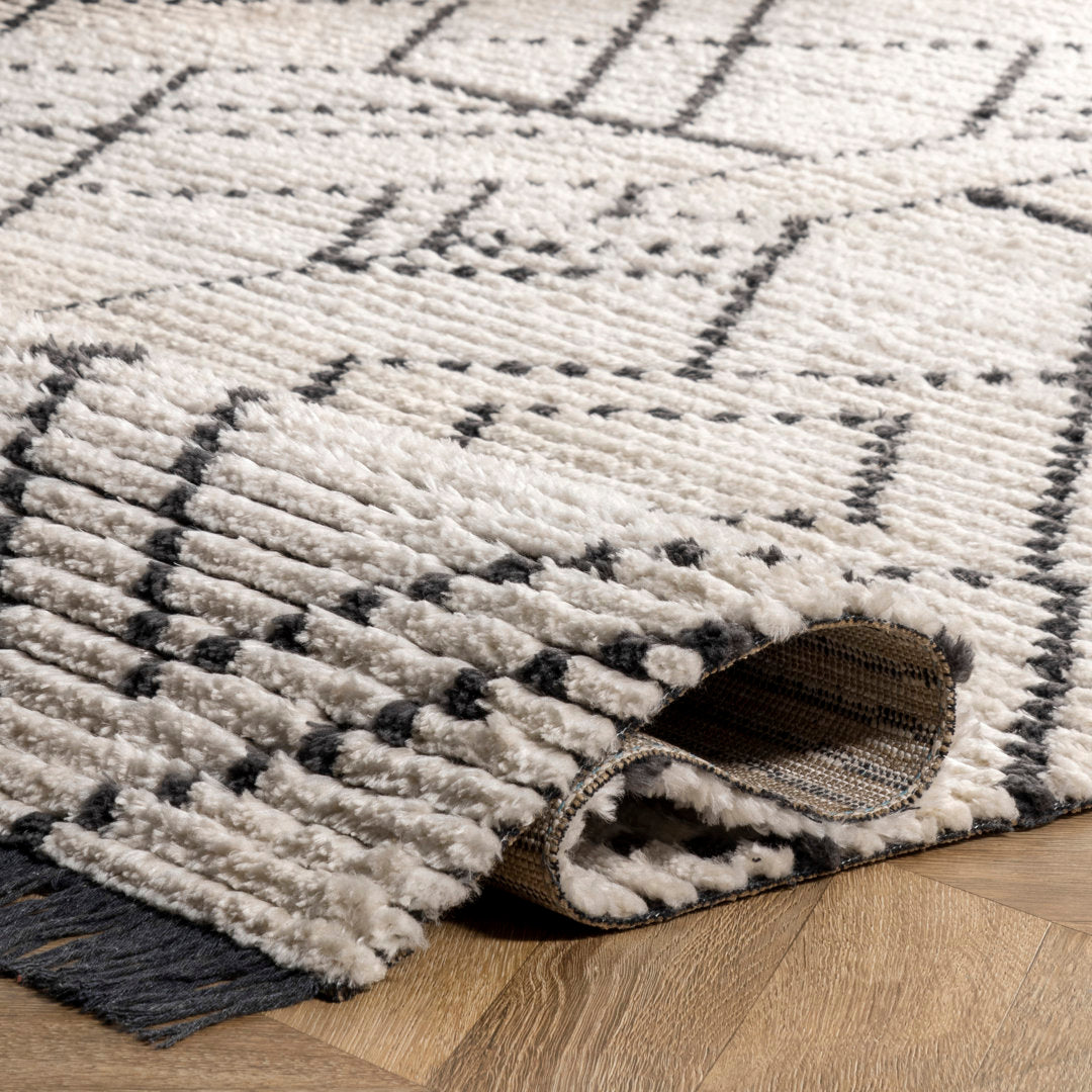 Nola Geometric Textured Shag Power Loom Performance Beige Rug Steelside™ Rug Size: Rectangle 7'10" x 10'2"