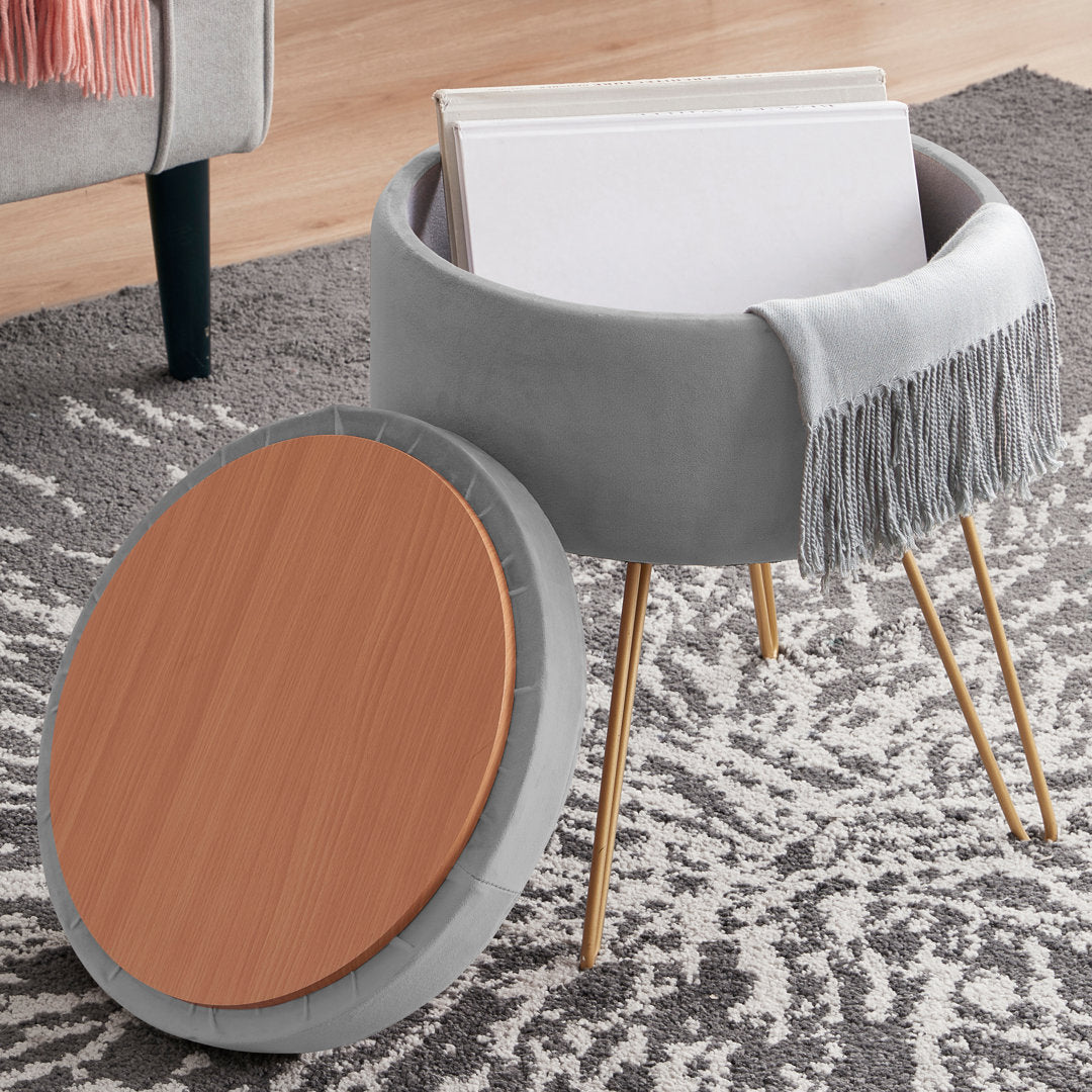 Wolfeboro 15" Wide Velvet Round Storage Ottoman Mercer41 Upholstery Color: Light Gray
