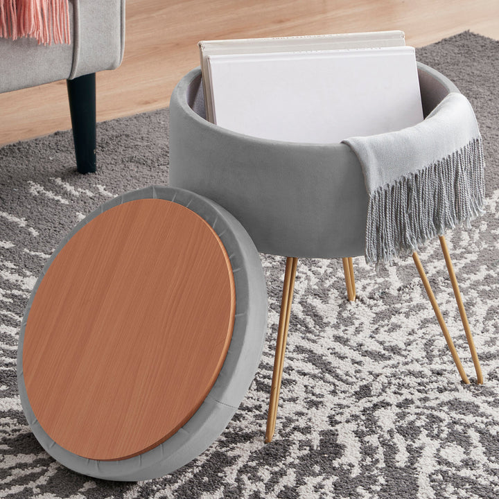 Wolfeboro 15" Wide Velvet Round Storage Ottoman Mercer41 Upholstery Color: Light Gray