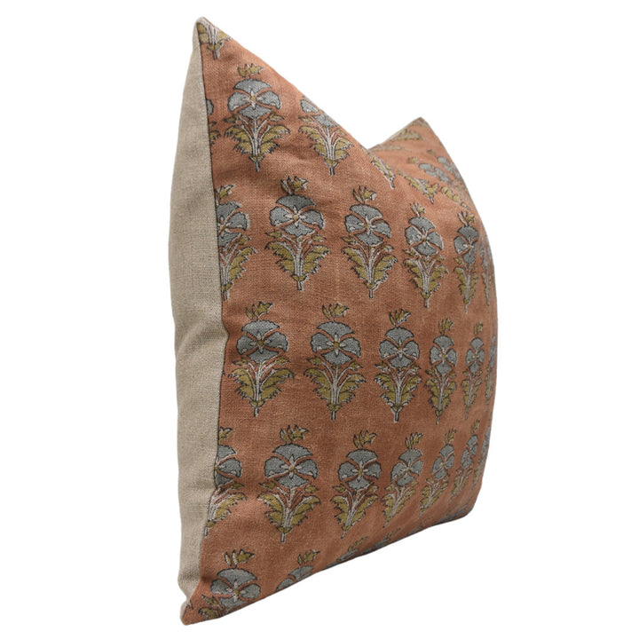 Fabritual Block Print Thick Linen  Throw Pillow Covers  (Mor Mukut, Rust) Fabdivine Size: 22"H x 22"W