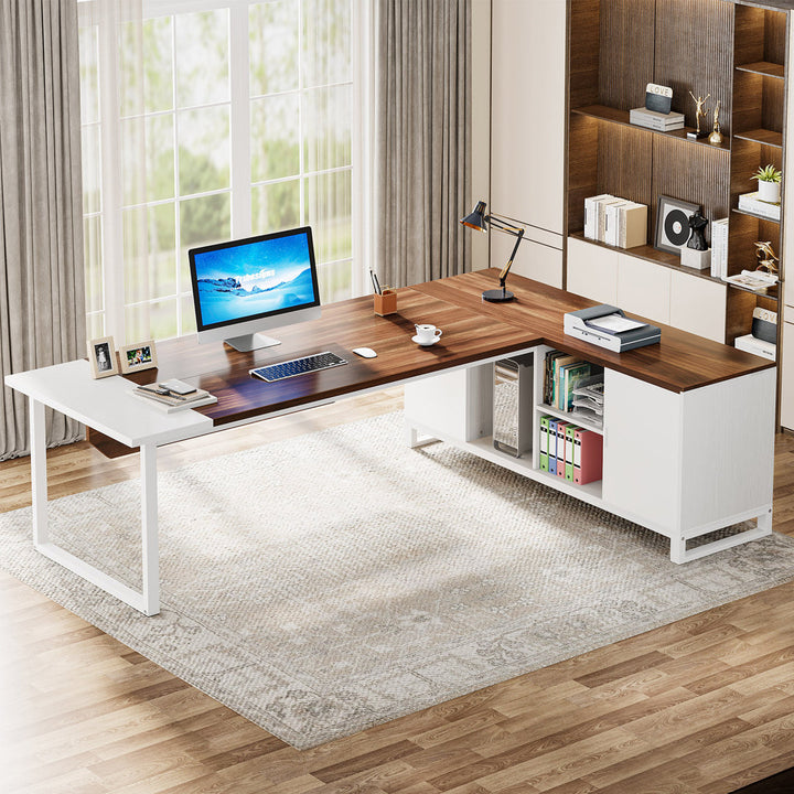 70.87'' Executive Desk and File Storage Cabinet Latitude Run® Color (Top/Frame): Brown/White