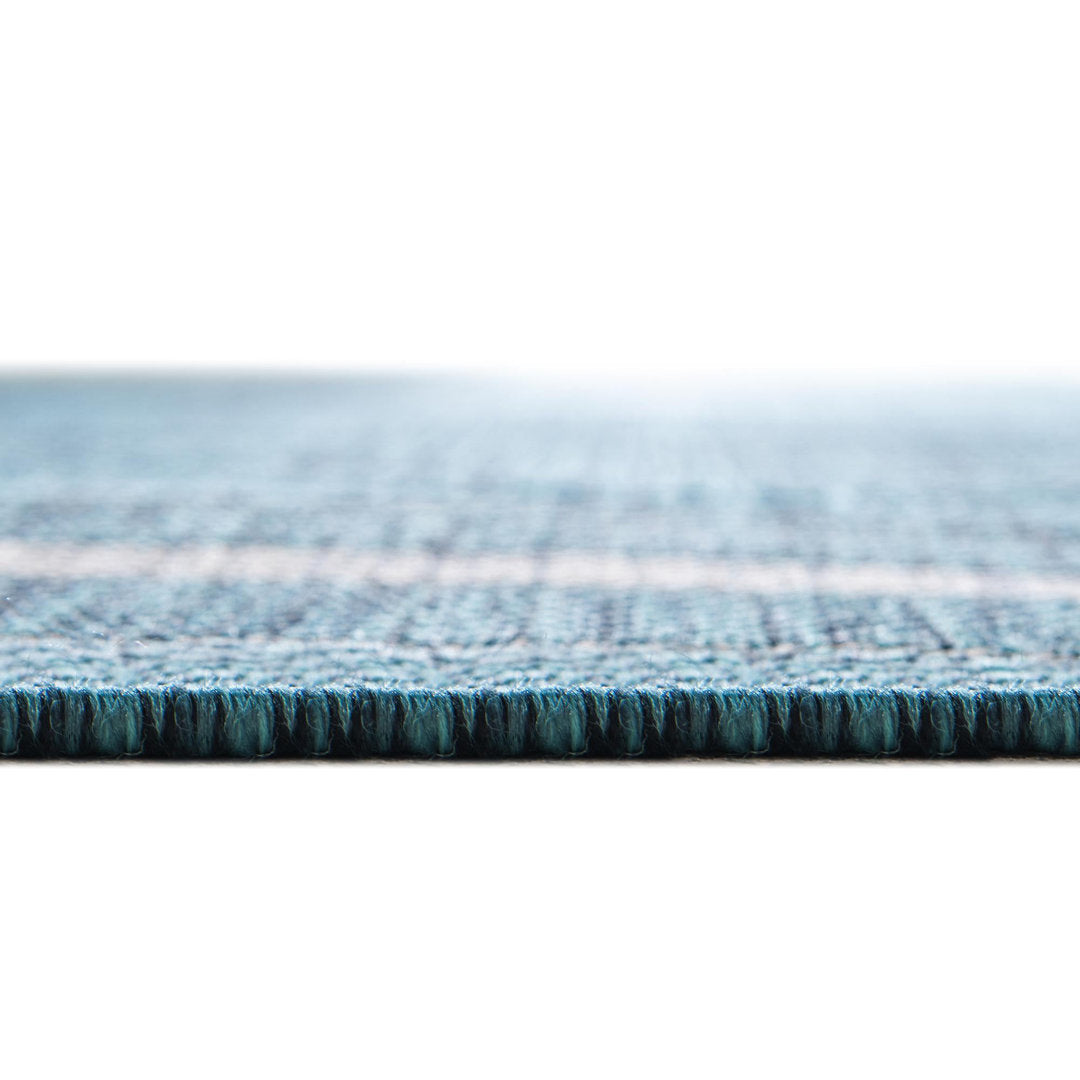 Sevil Teal/Beige/Gray Indoor / Outdoor Rug Breakwater Bay Rug Size: Round 4'