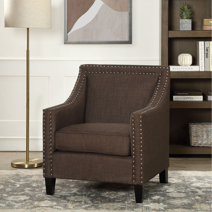 Hilga Erica Accent Armchair With Chrome Nailhead Trim Winston Porter Fabric: Brown Polyester Blend