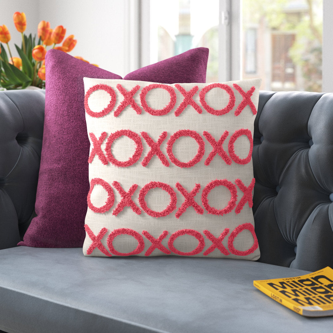 Casual Tufted XOXO Square Cotton Pillow Cover & Insert Mina Victory Color: Hot Pink