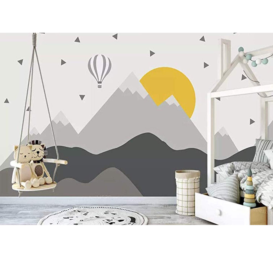 Aitken Peel And Stick Hot Air Balloon Kids Mountain Wallpaper Redwood Rover Size: 4" W x 72" L