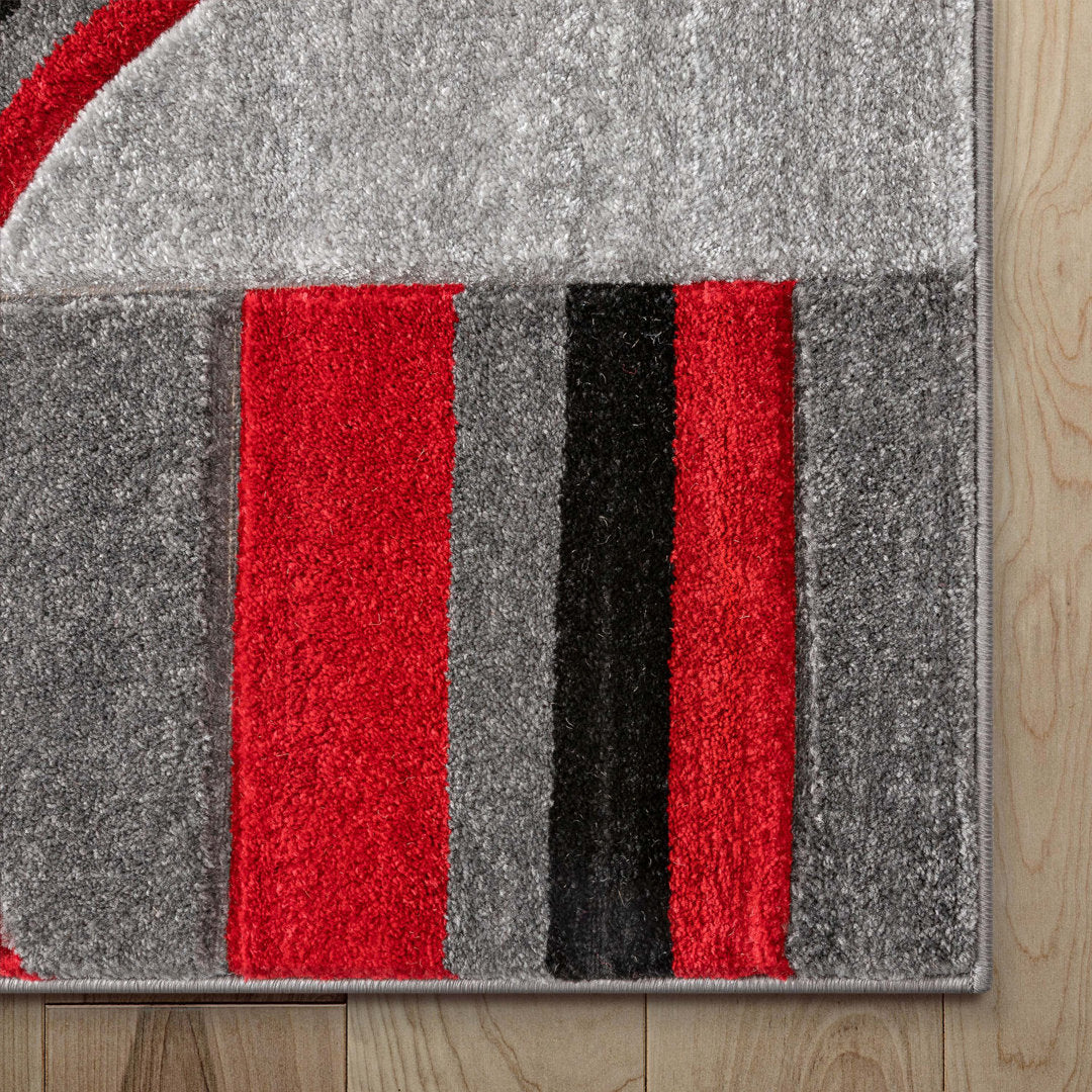 Shaliya Galaxy Waves Grey Red Modern Geometric Rug Ebern Designs Rug Size: Runner 2' x 7'