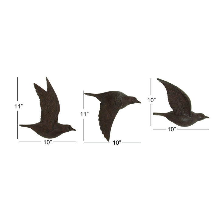 3 Piece Brown Polystone Metallic 3D Sculpted Bird Wall Decor Set Breakwater Bay