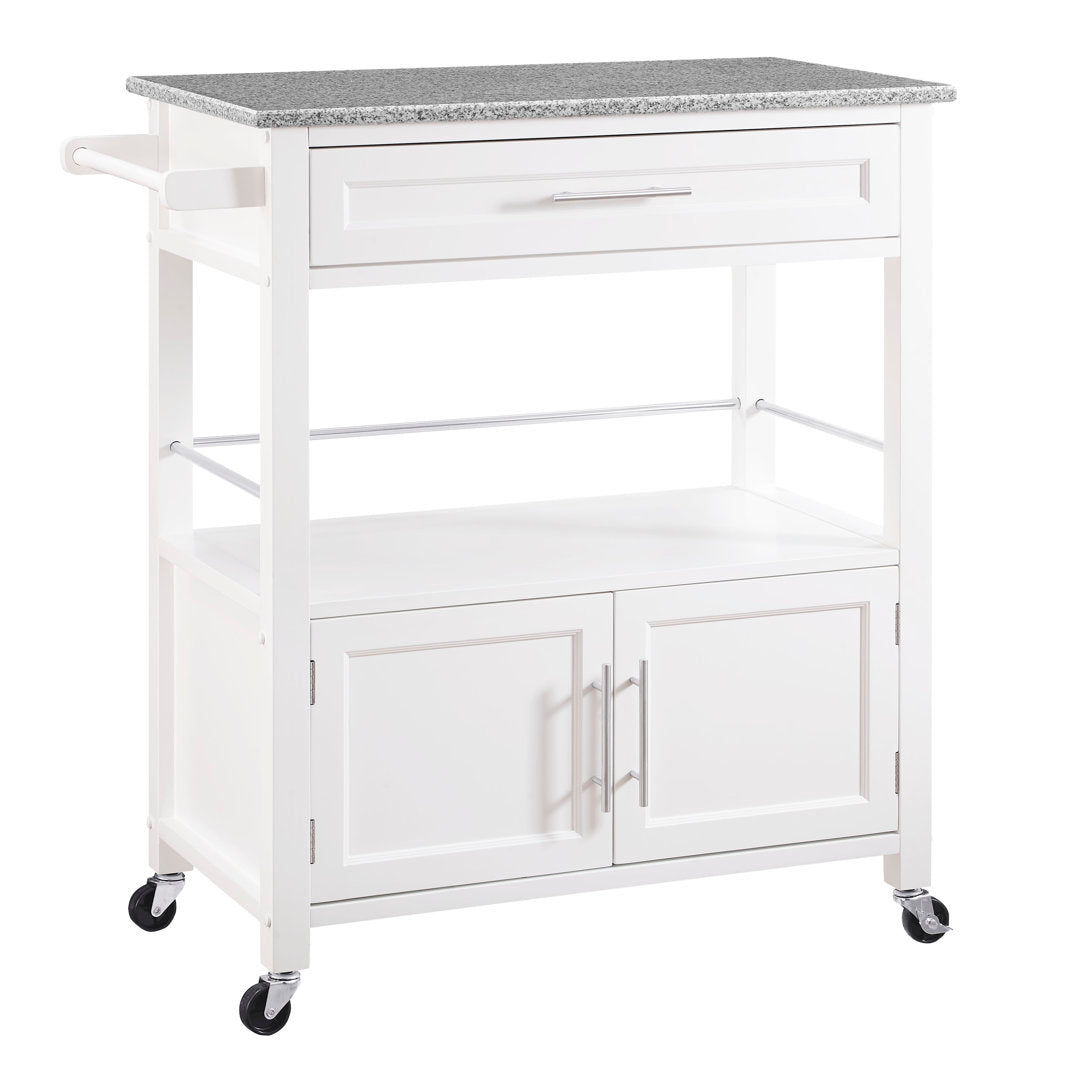 Ager Granite Top Kitchen Cart With Storage Space Latitude Run® Base Finish: White