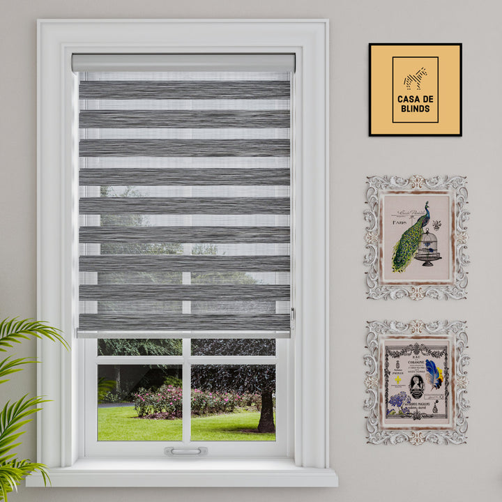 Zebra Blinds Window Dual Layer Roller Shades, Corded Horizontal Blind, Bedroom, Privacy, 72" Length Symple Stuff Color: Gray Size: 54"W x 72"L
