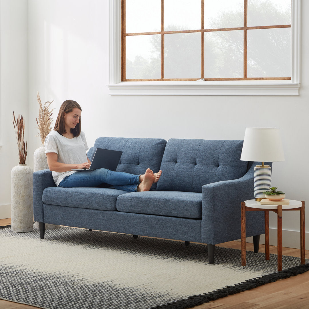 Owsley 75" Square Arm Sofa Mercury Row® Upholstery Color: Navy