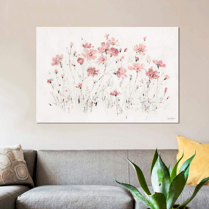 Wildflowers Pink I' Print on Canvas East Urban Home Mat Color: No Mat Size: 18" H x 26" W x 1.5" D Format: Black Framed Fine Art Paper
