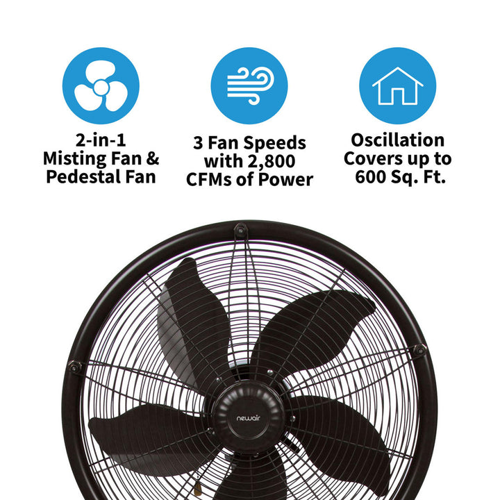 Summer Breeze Essentials Outdoor Misting Fan and Pedestal Fan Combination, 600 sq. ft. With 3 Fan Speeds and Metal Design Newair