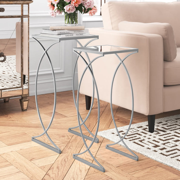 Loquette Glass Sled Nesting Tables Etta Avenue™ Table Base Color: Silver