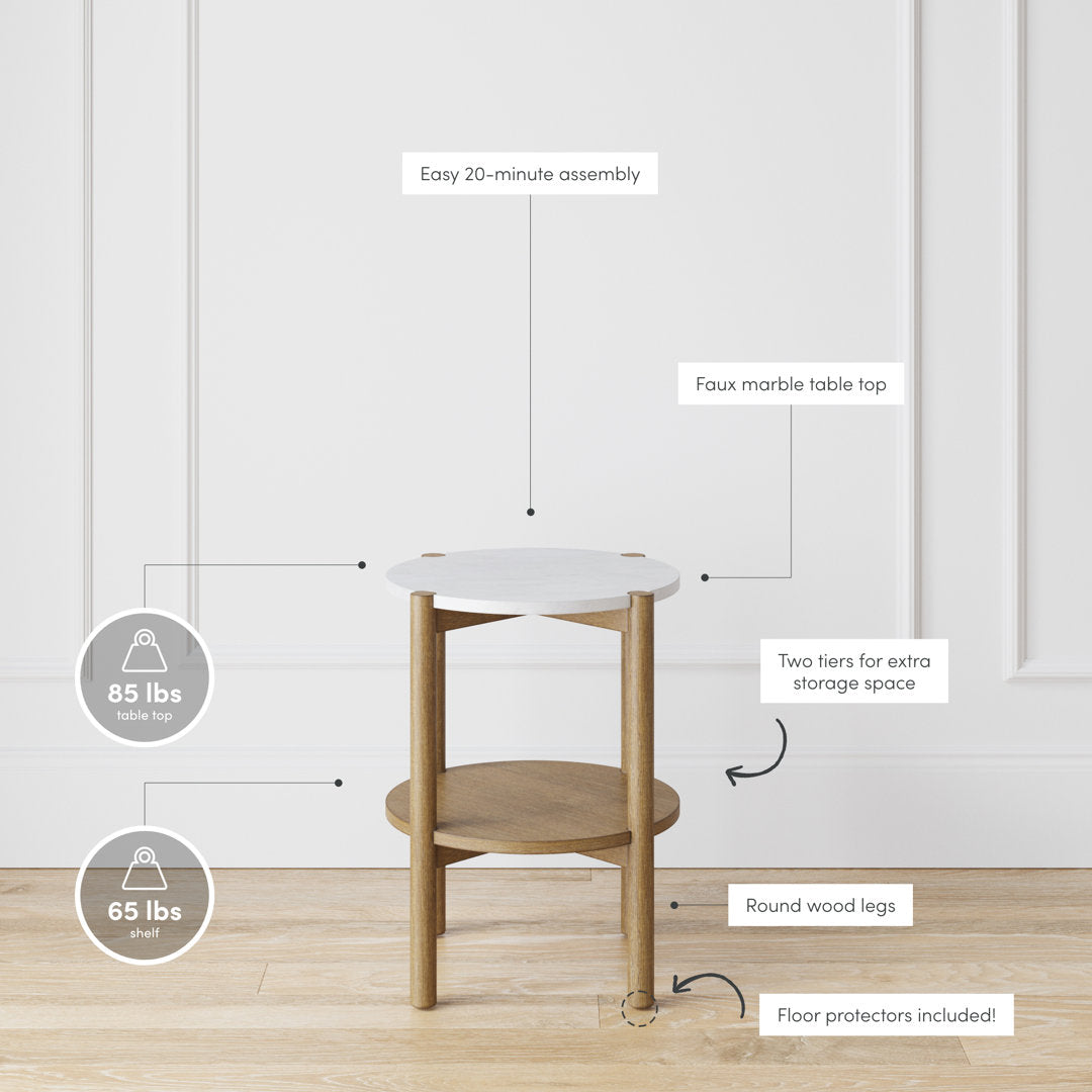 Augutė Round Accent Side Table With Marble Top Wade Logan®