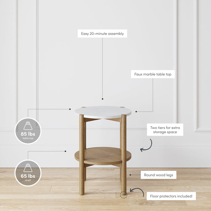 Augutė Round Accent Side Table With Marble Top Wade Logan®