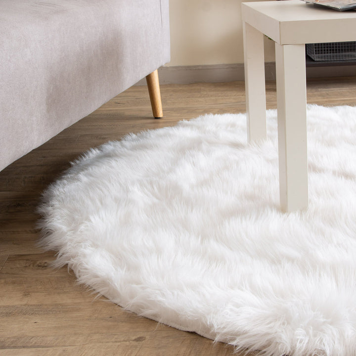 Diller White Faux Sheepskin Fur Machine Washable Shag Fluffy Area Rug Willa Arlo™ Interiors Rug Size: Round 3'