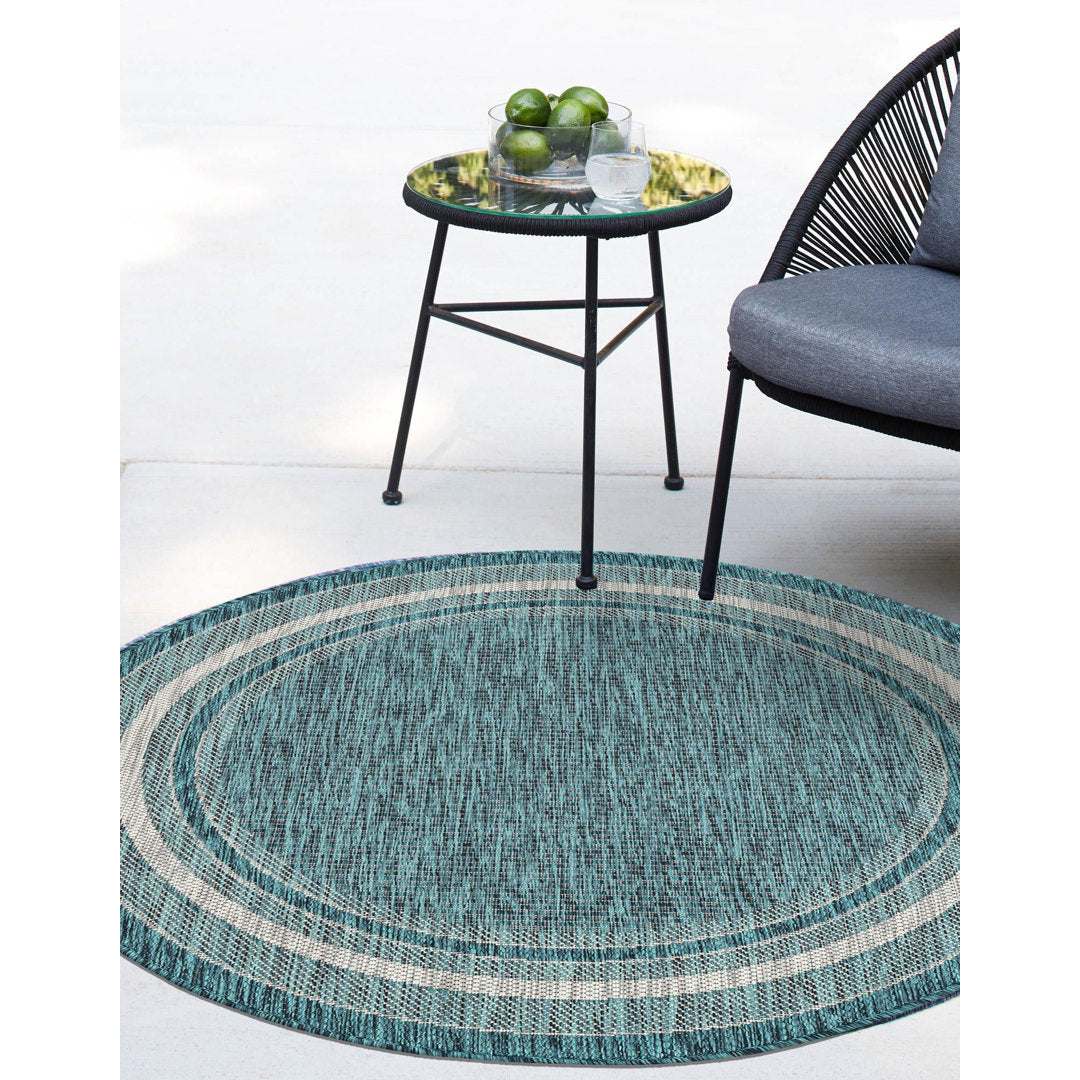 Sevil Teal/Beige/Gray Indoor / Outdoor Rug Breakwater Bay Rug Size: Round 4'