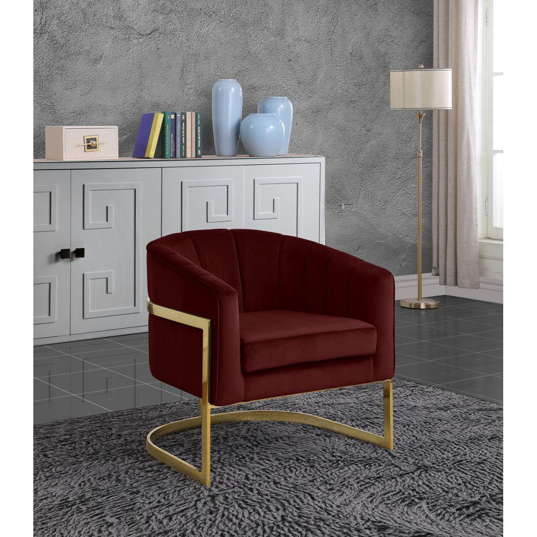 Barnicle 30" Wide Velvet Barrel Chair Everly Quinn Body Fabric: Burgundy Velvet