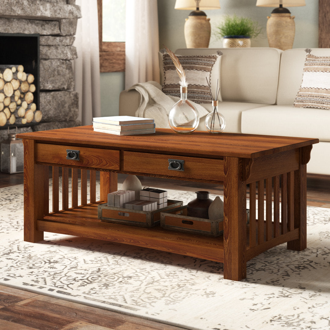 Brockton Solid Wood Coffee Table in Medium Oak Loon Peak®