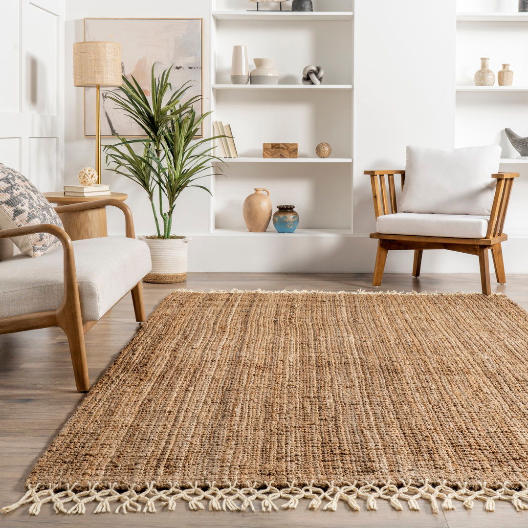 Werts Handmade Tufted Farmhouse Jute Tasseled Brown Rug Bay Isle Home™ Rug Size: Rectangle 3' x 5'