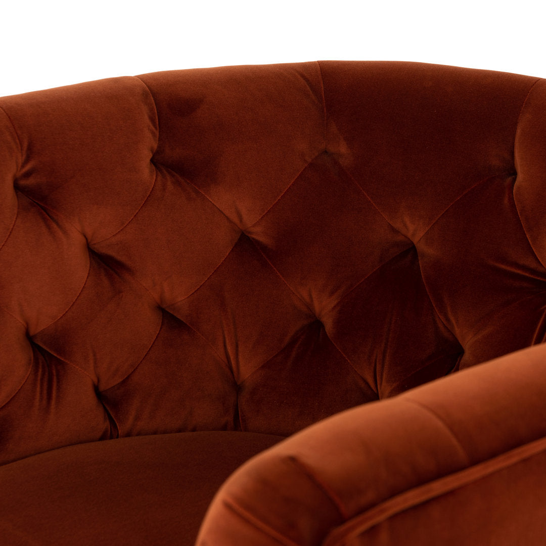 Bari 33" Wide Tufted Velvet Swivel Barrel Chair Joss & Main Fabric: Sapphire Rust