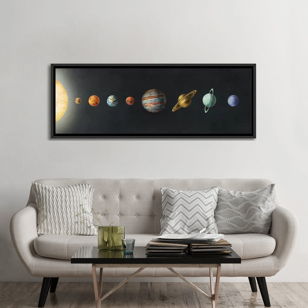 The Solar System' by Terry Fan - Wrapped Canvas Panoramic Print Harriet Bee Size: 12" H x 36" W x 1.5" D Format: Black Framed Canvas