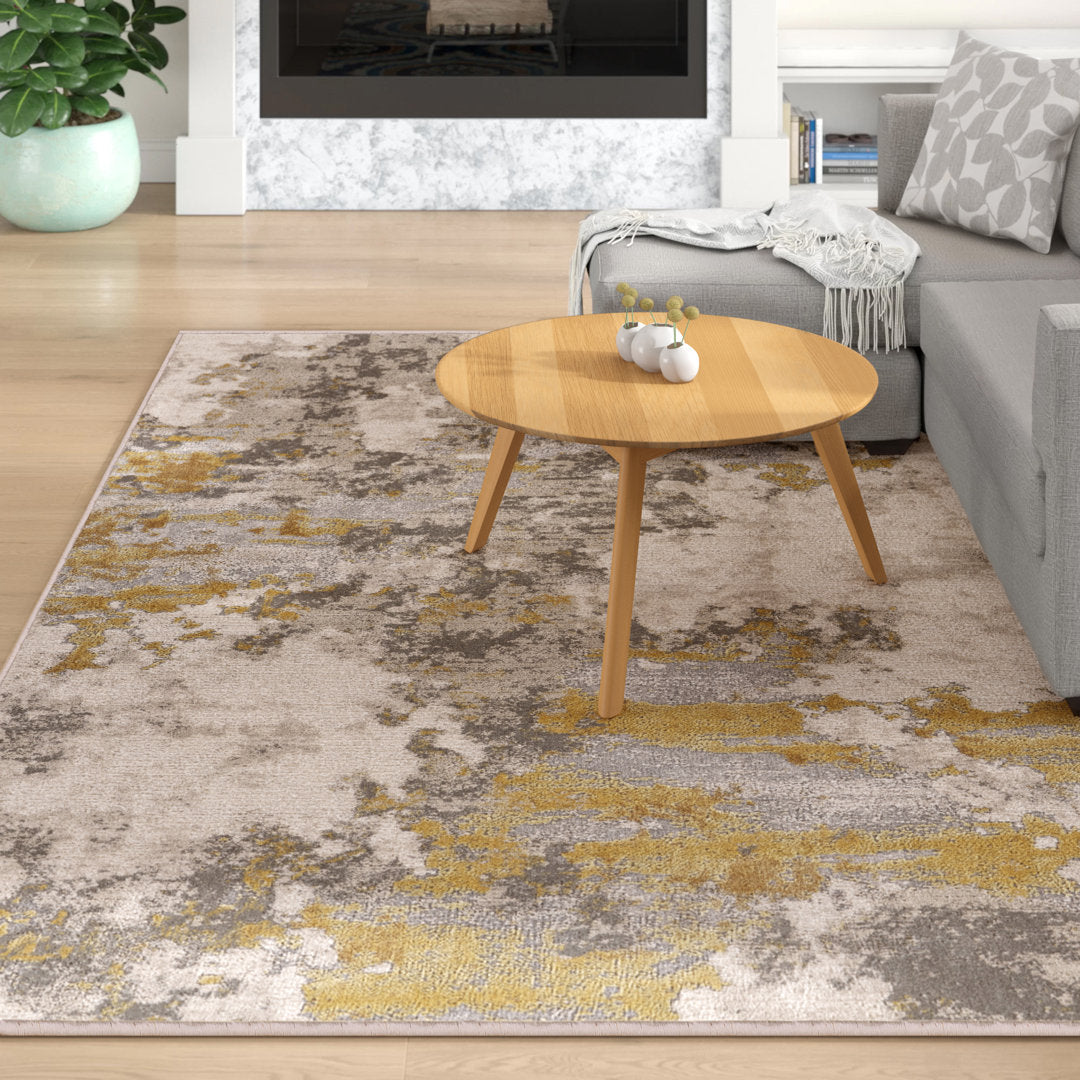 Annya Modern Abstract Power Loom Gold/Birch Rug Lark Manor™ Rug Size: Rectangle 6'7" x 9'6"