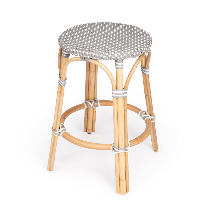 Alastair Bar & Counter Stool Birch Lane™ Color: Gray/White Dot/Natural Rattan Frame Seat Height: Counter Stool (24" Seat Height)