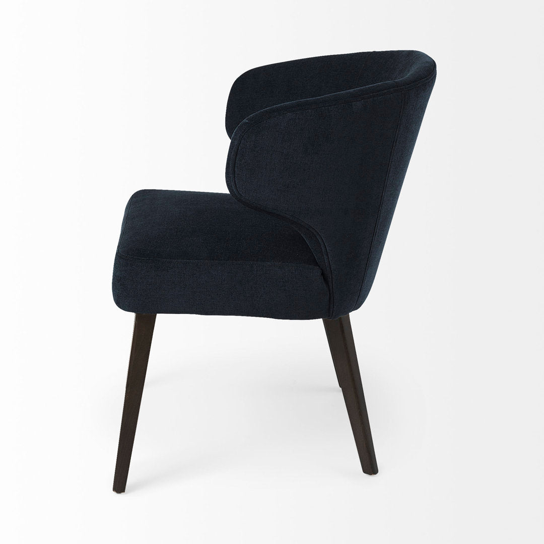 Golino Fabric Upholstered Wingback Side Chair Joss & Main Upholstery Color: Navy, Leg Color: Dark Brown