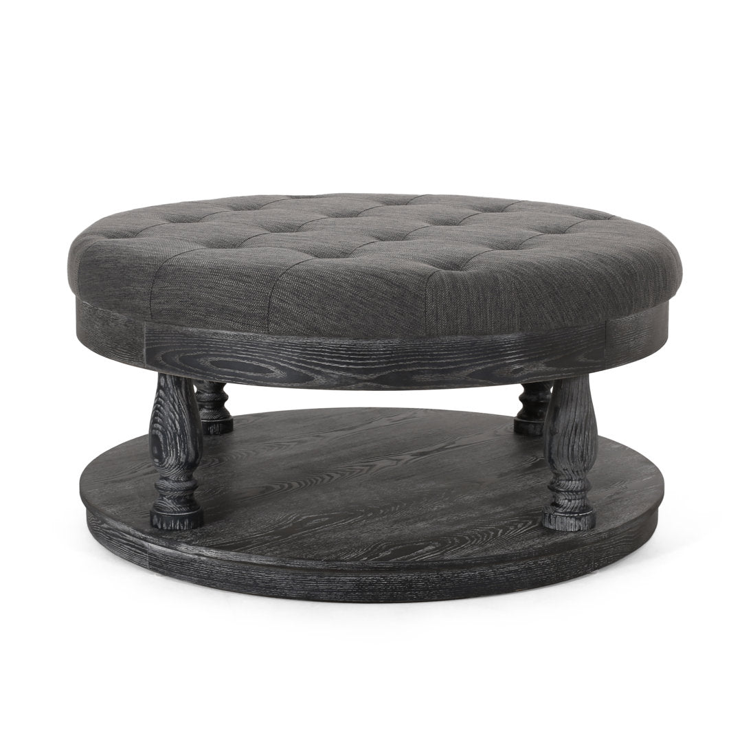 Tawney 40" Wide Tufted Round Cocktail Ottoman with Storage Rosalind Wheeler Leg Color: Gray Body Fabric: Charcoal Polyester