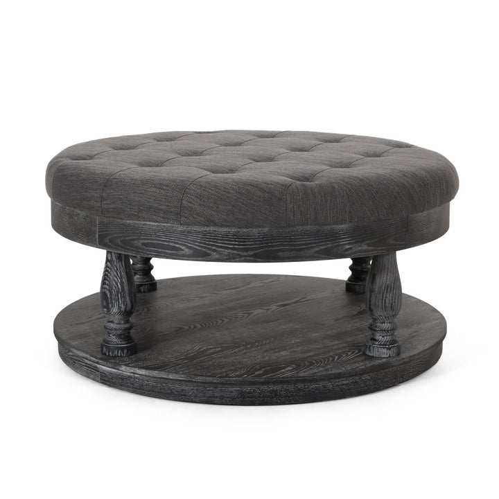 Tawney 40" Wide Tufted Round Cocktail Ottoman with Storage Rosalind Wheeler Leg Color: Gray Body Fabric: Charcoal Polyester