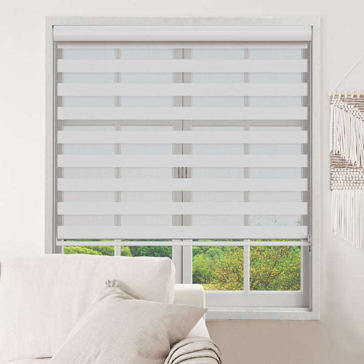 Zebra Blinds Window Dual Layer Roller Shades, Corded Horizontal Blind, Bedroom, Privacy, 72" Length Symple Stuff Color: White Size: 32"W x 72"L