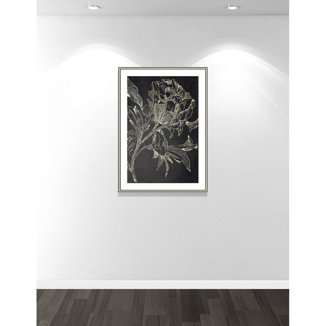 Golden Flower Folklore I by Asia Jensen - Picture Frame Graphic Art Print Joss & Main Size: 42.75" H x 30.75" W Format: Silver Framed