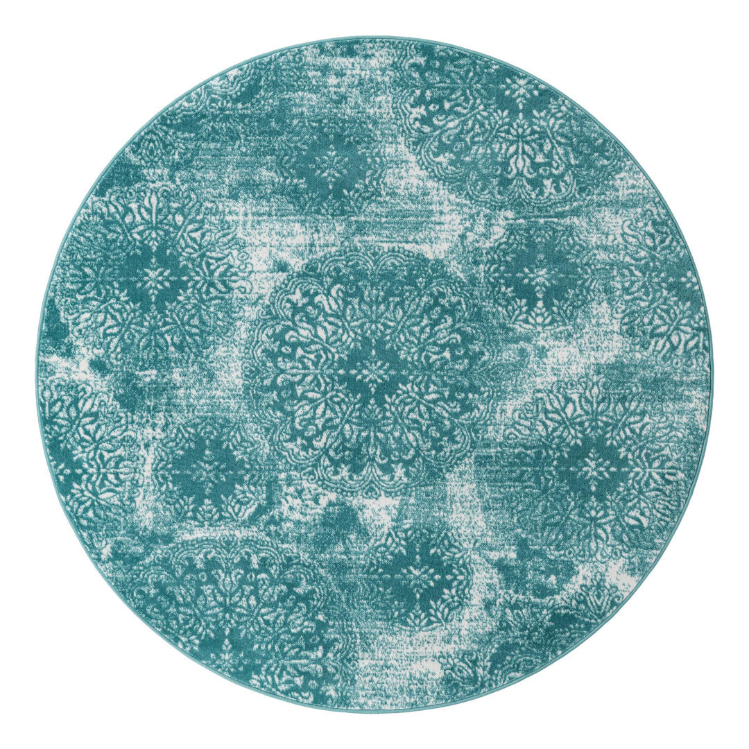 Coblitz Damask Turquoise Area Rug Dakota Fields Rug Size: Round 7'