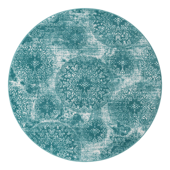 Coblitz Damask Turquoise Area Rug Dakota Fields Rug Size: Round 7'