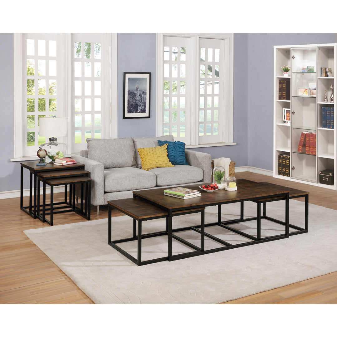 Kersh Arcadia Acacia Wood Nesting Coffee Table Set, 54-Inch, Antiqued Mocha Finish, Industrial Style with Metal Sled Legs, Space-Saving Design, Ideal for Entertaining and Daily Use Laurel Foundry Modern Farmhouse®