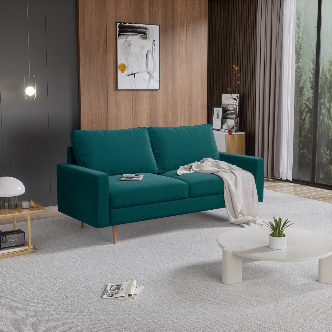 Markham 70" Velvet Square Arm Sofa Willa Arlo™ Interiors Fabric: Teal Blue Polyester
