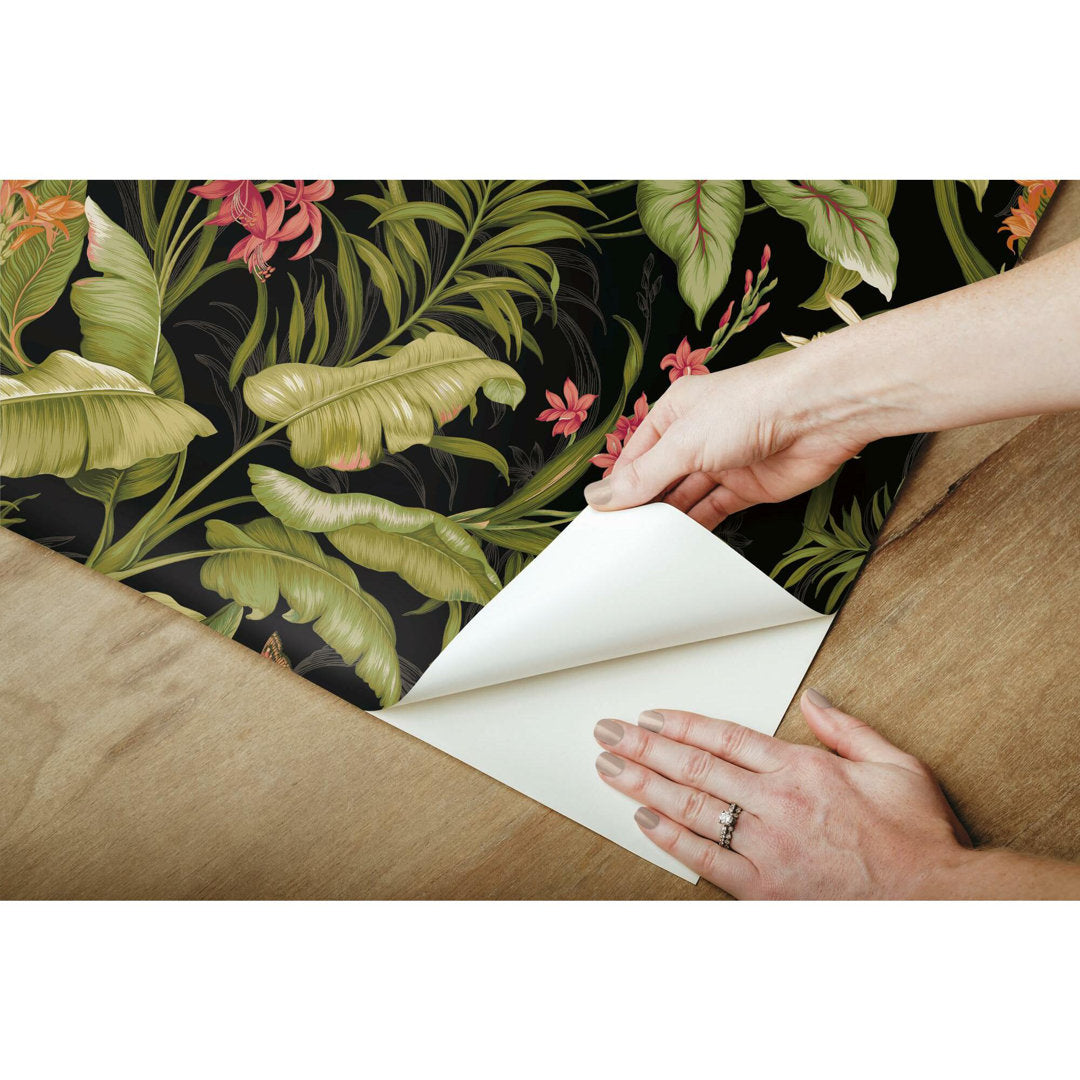 Waverly Wailea Coast 18.86' L x 18" W Peel and Stick Wallpaper Roll York Wallcoverings Color: Black