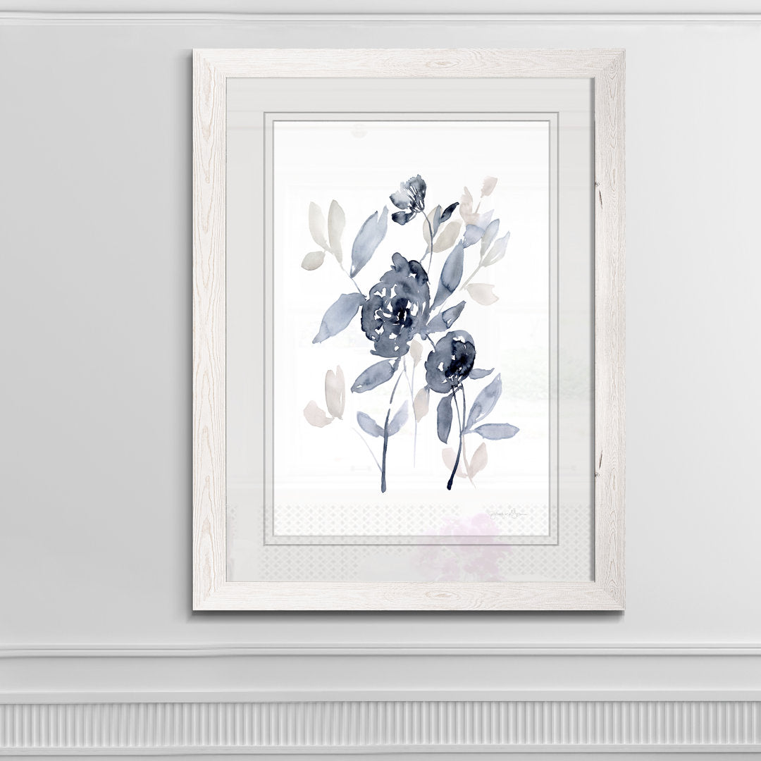 Peonies In Gray I' - Picture Frame Print on Glass Winston Porter Size: 32" H x 44" W x 1.25" D Format: Framed White Print